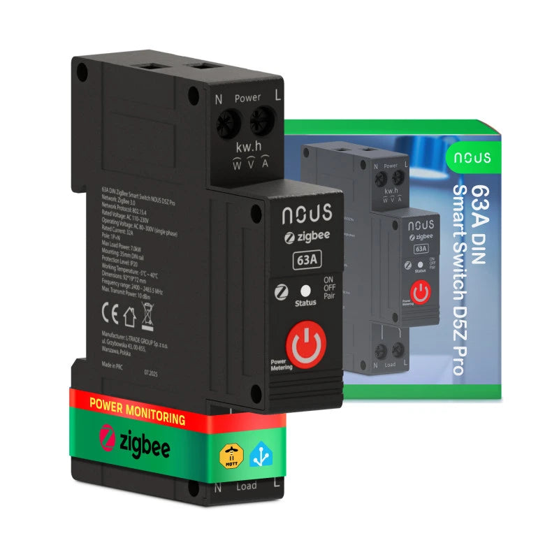Nous - 63A Zigbee DIN Rail Module + consumption meter D5Z