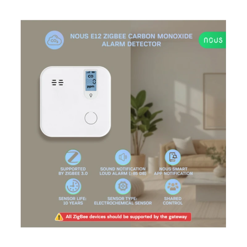 Nous - Zigbee carbon monoxide detector with +85 dB alarm E12