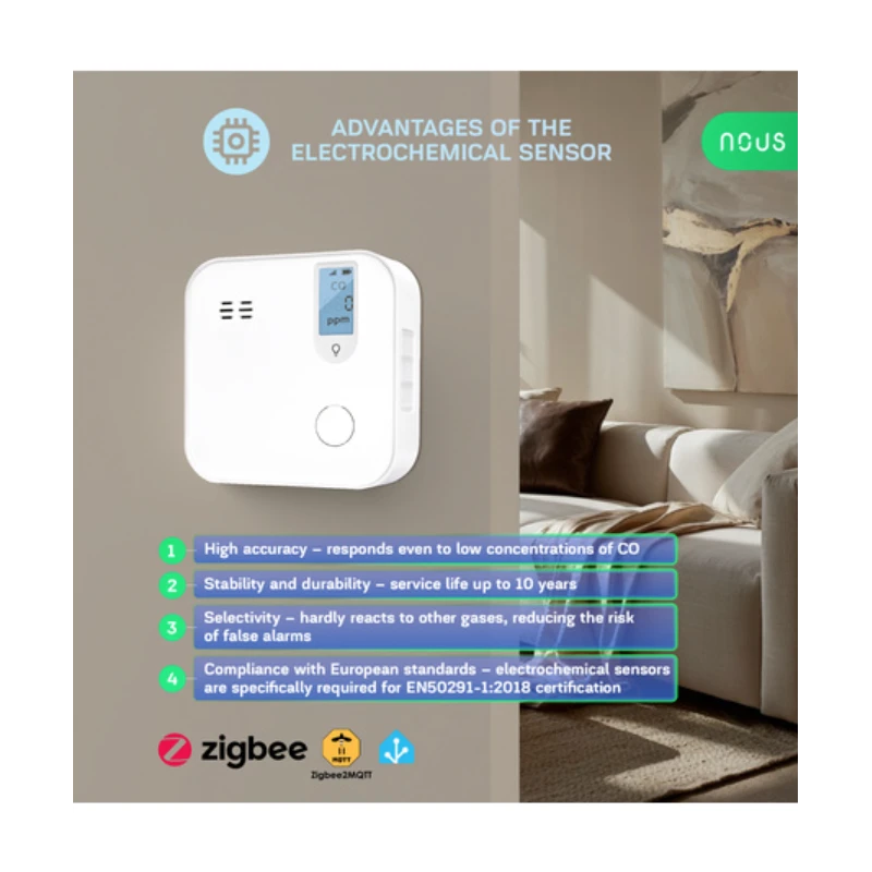 Nous - Zigbee carbon monoxide detector with +85 dB alarm E12