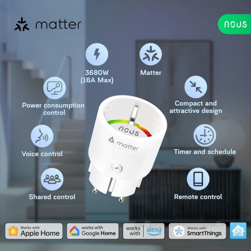 Nous - Matter 16A smart plug + Energy Metering A8M