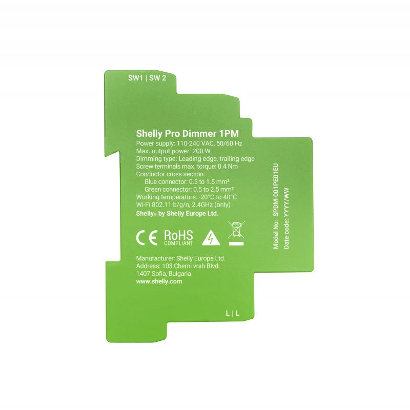 Shelly - 1 channel DIN rail Wifi dimmer with power metering