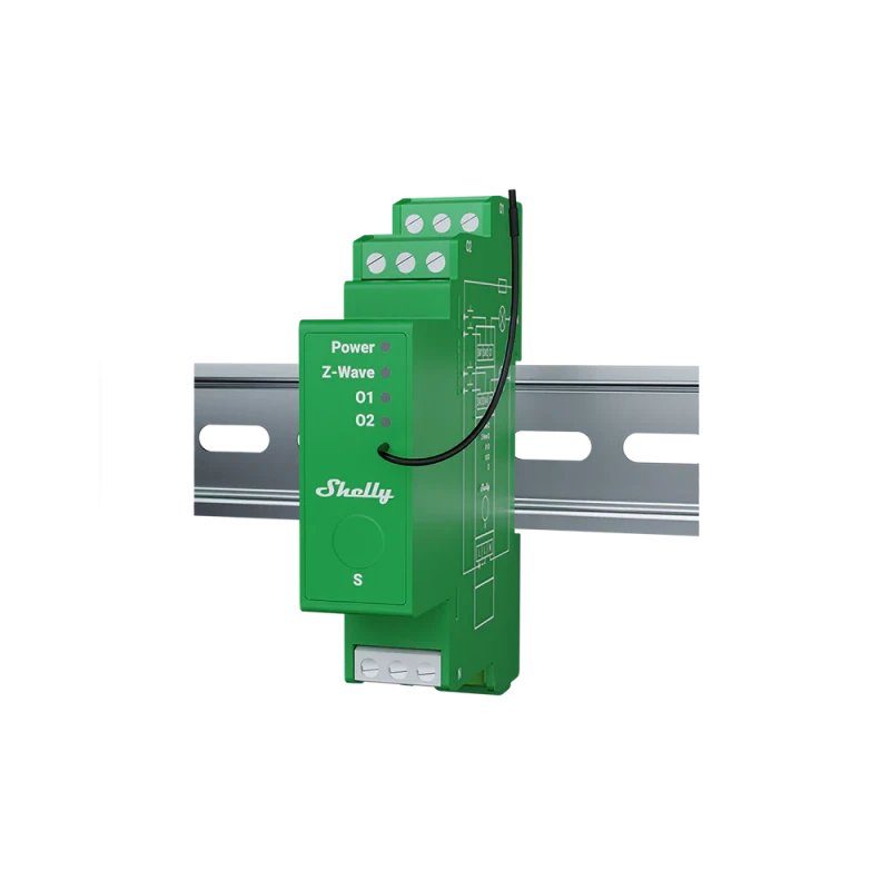 SHELLY - 2-kanavainen Z-Wave+ 800 DIN-kiskoon asennettava himmenninmoduuli energianmittauksella Shelly Wave Pro Dimmer 2PM