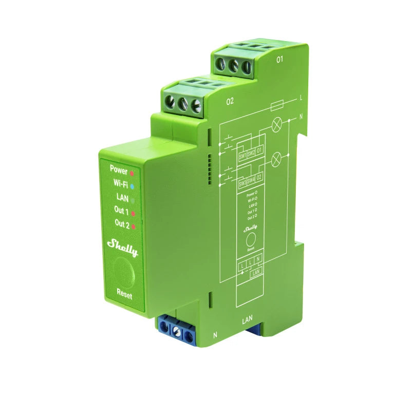 Shelly - 2 channels DIN rail Wifi dimmer with power metering