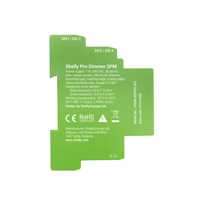 Shelly - 2 channels DIN rail Wifi dimmer with power metering
