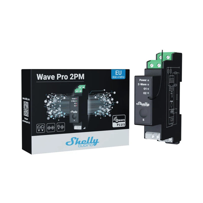 Shelly Wave PRO 2PM - Kaksinkertainen Z-Wave DIN-kiskoon asennettava relesarja + tehonmittaus