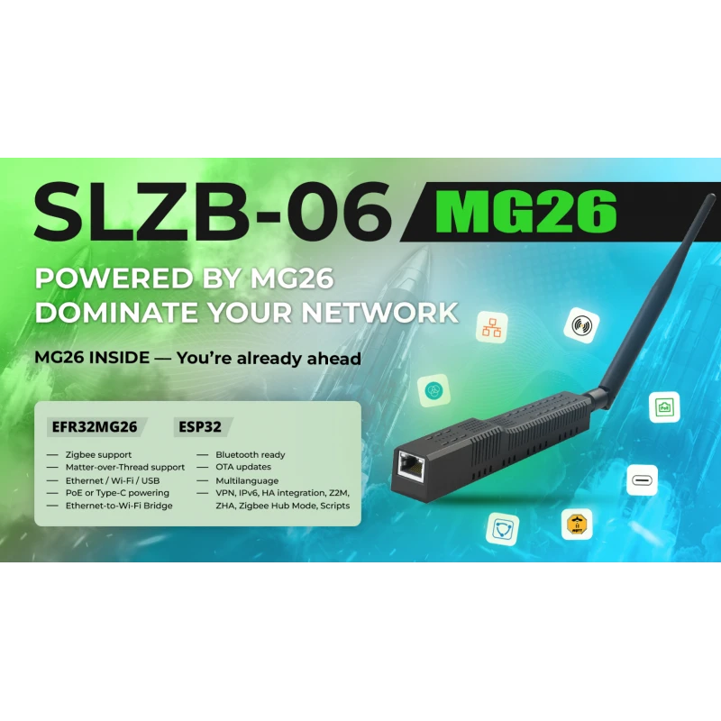 Smlight - Dongle USB Ethernet POE Zigbee 3.0 EFR32MG26 SLZB-06MG26