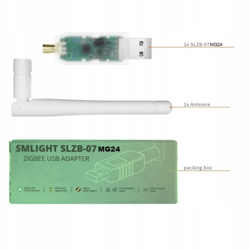 Smlight - Dongle Zigbee SoC EFR32MG24 + Antenne 3dB (compatible ZHA/Z2M) SLZB-07MG24