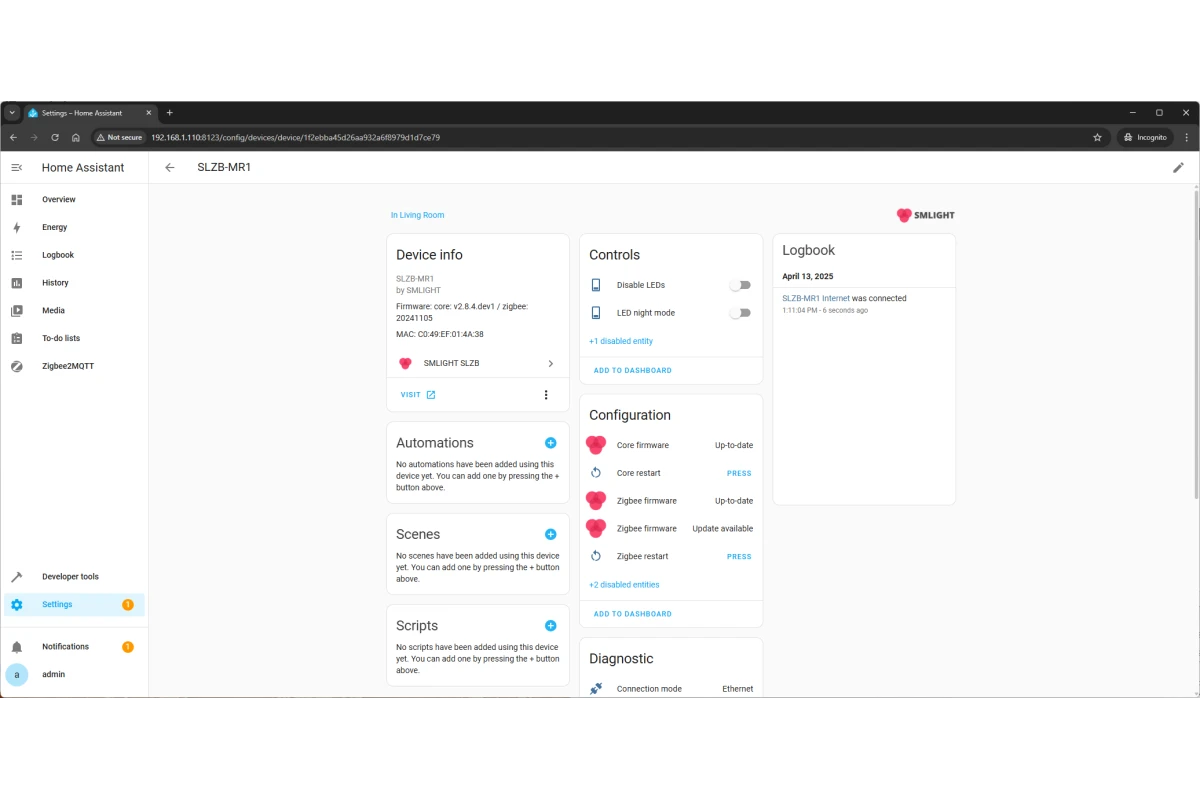 Smlight - Zigbee and Matter Thread USB Ethernet POE Adapter SLZB-MR3
