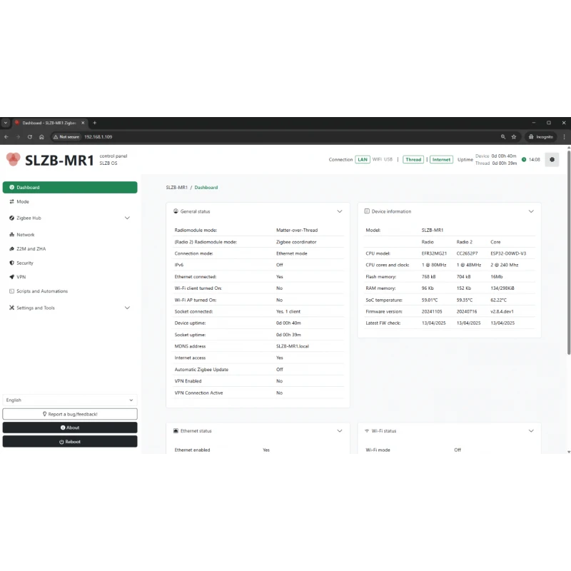 Smlight - Zigbee and Matter Thread USB Ethernet POE Adapter SLZB-MR4