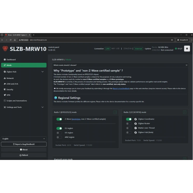 Smlight - Zigbee or Thread + Z-Wave USB Ethernet POE adapter SLZB-MRW10U