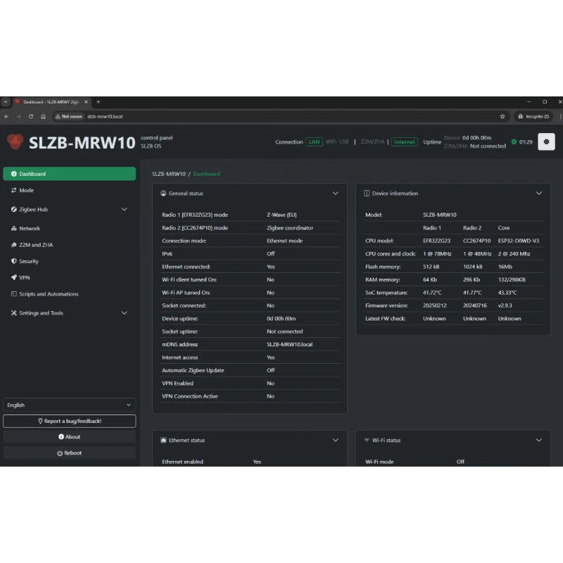 Smlight - Zigbee or Thread + Z-Wave USB Ethernet POE adapter SLZB-MRW10U