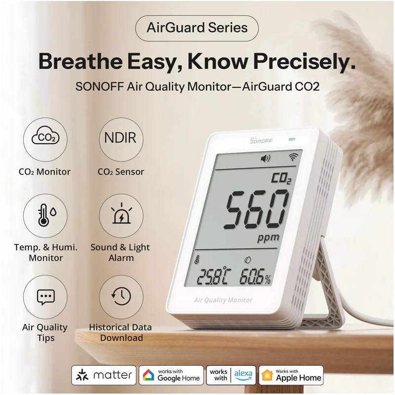 Sonoff - Matter Wi-Fi Air quality and CO2 monitor with display AirGuard SAWF-08P