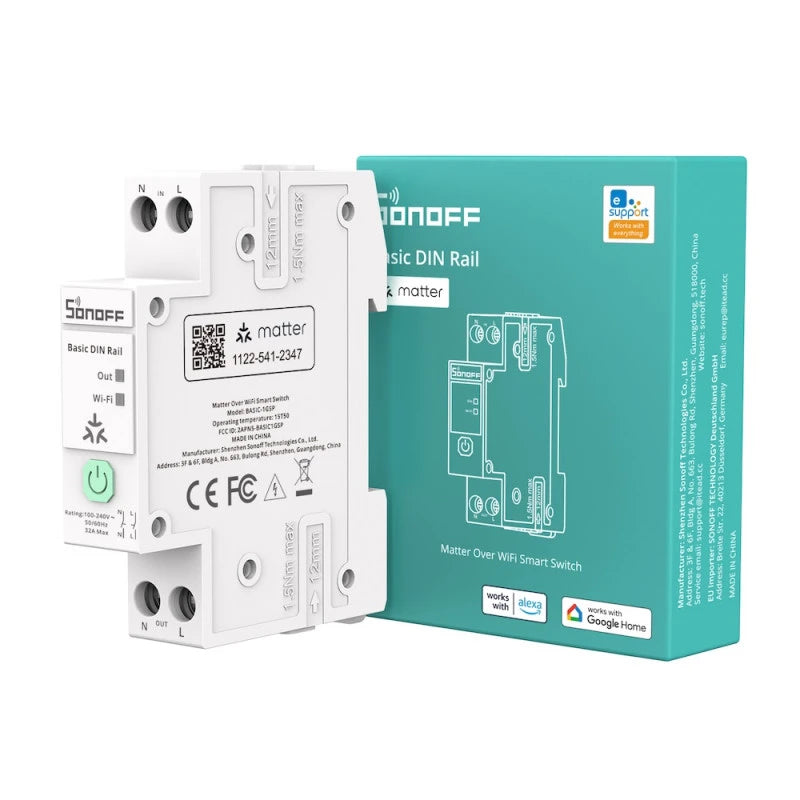 Sonoff BASIC-1GSP - Matter Over WIFI rail DIN 32A relay module + Energy Meter
