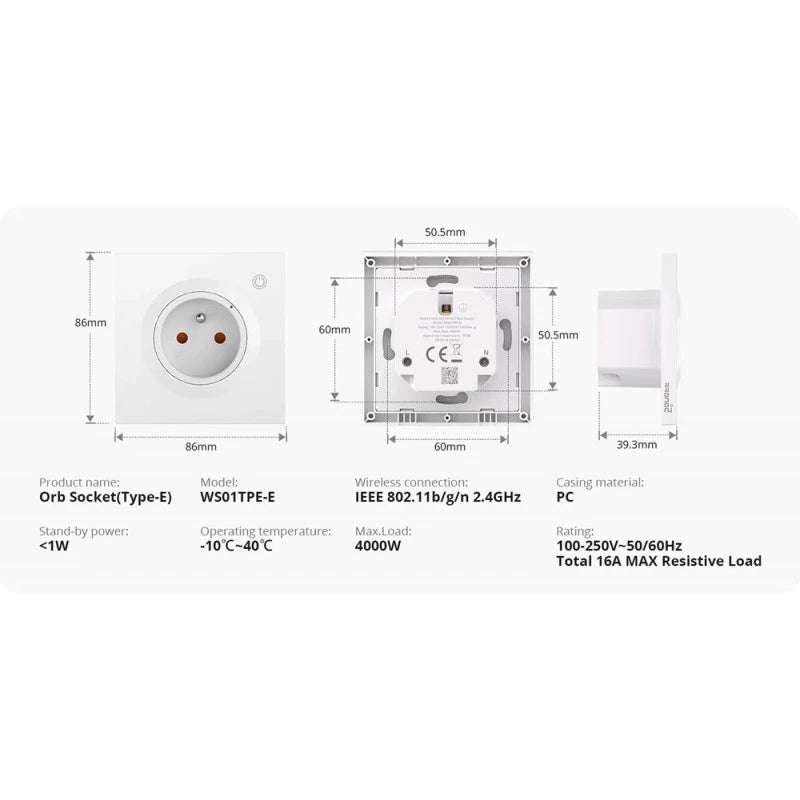 Sonoff - Matter Over Wi-Fi flush-mounted socket, Fusion series, SCHUKO version