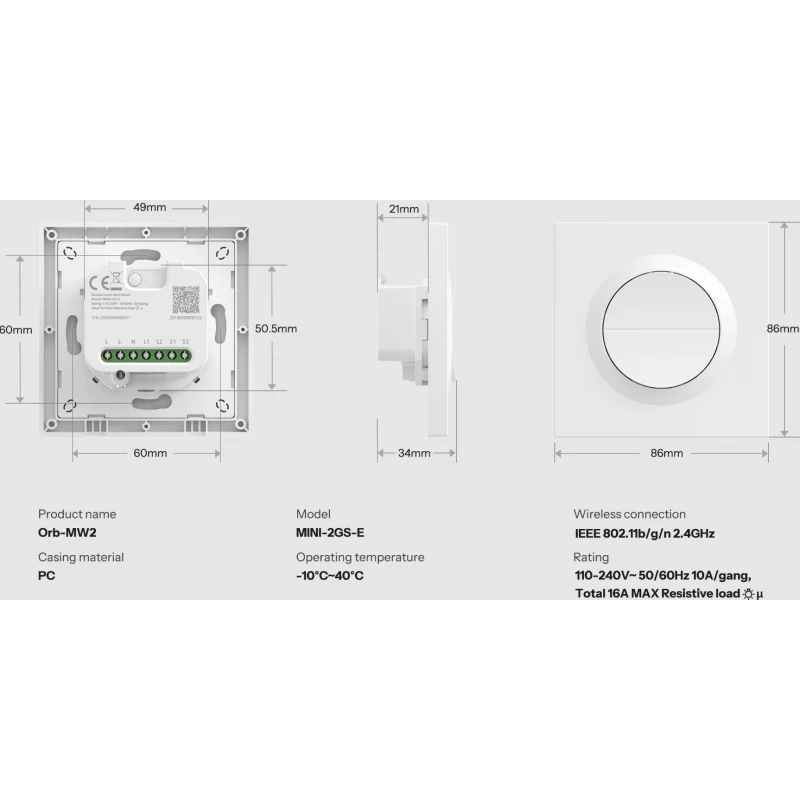Sonoff Orb-MW2 - Matter WIFI 2-channel switch module + switch