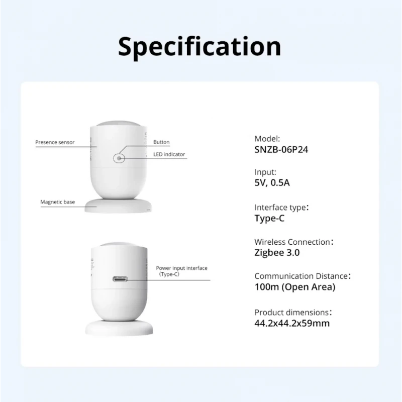 Sonoff SNZB-06P24 - Zigbee radar human presence sensor SenseGuard Presence Core 24G MM-wave