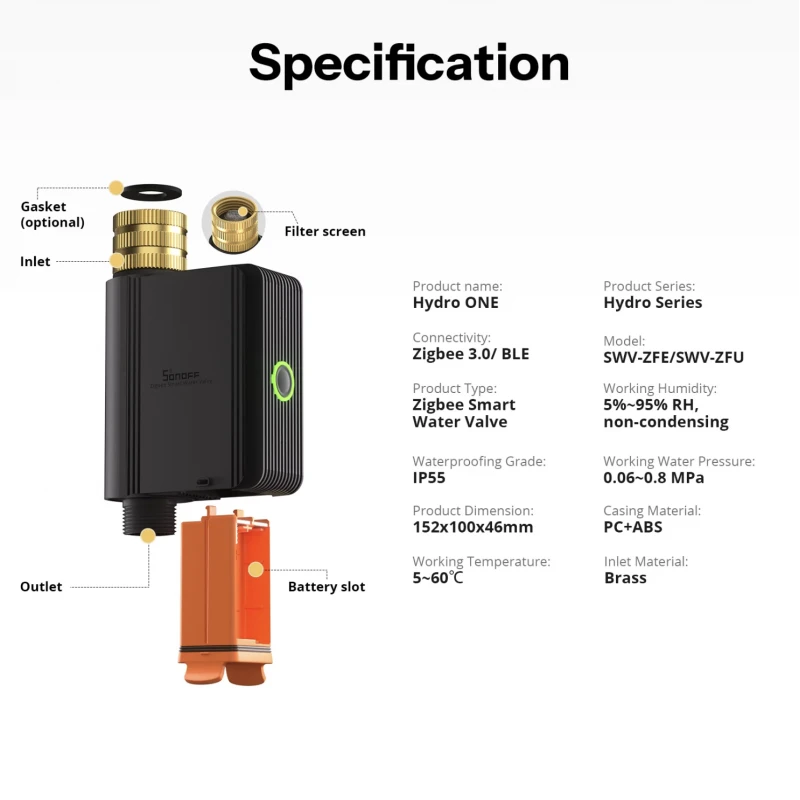 Sonoff SWV-ZFE - Zigbee watering controller with flow meter Hydro ONE