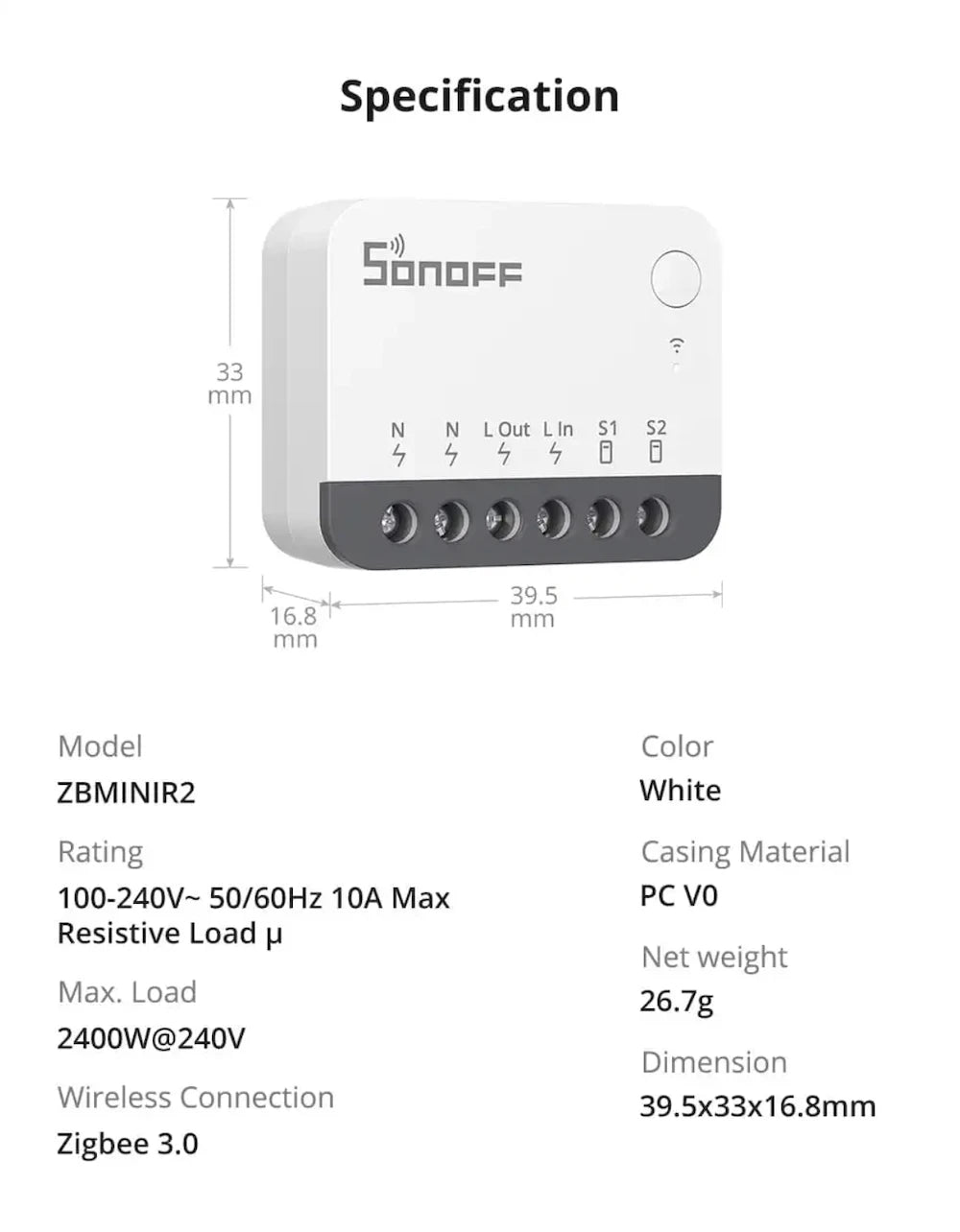 Sonoff - Module Zigbee 3.0 ON/OFF 10A EFR32MG21 ZBMINIR2