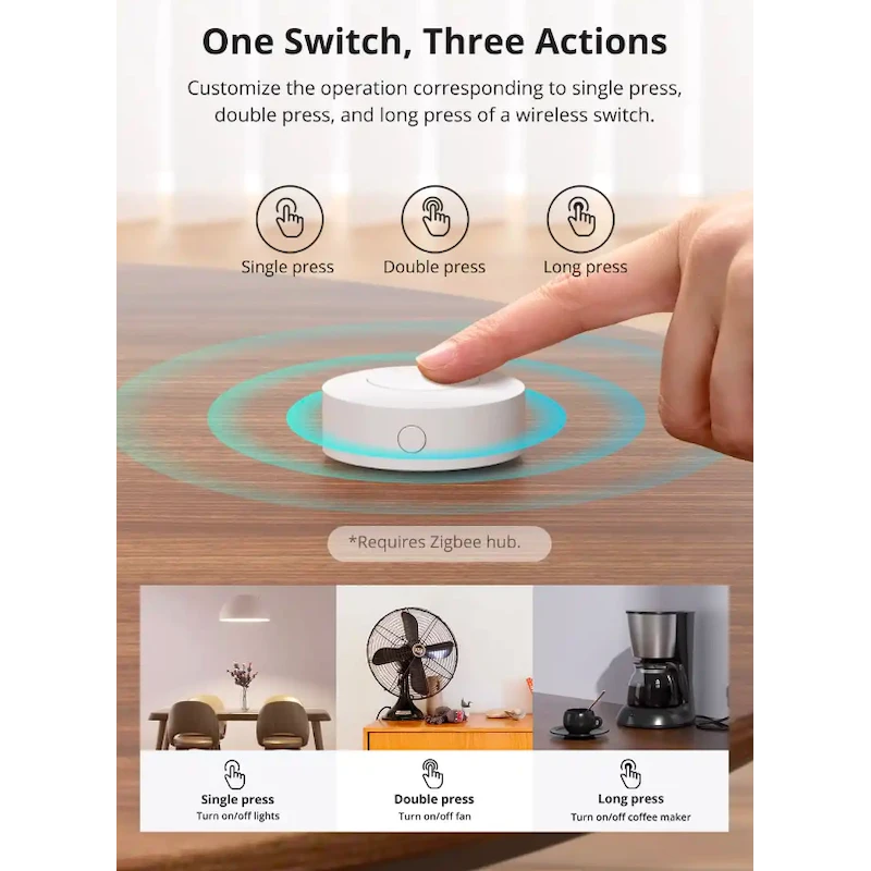 Sonoff - Zigbee 3.0 Wireless Switch single press, double press, and long press SNZB-01P